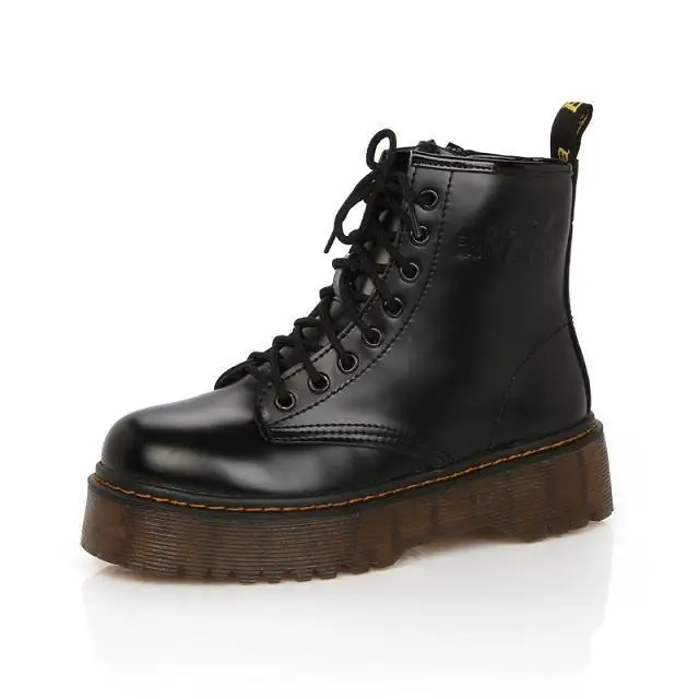 SLYXSH Botas/женские ботильоны в байкерском стиле; женские ботинки на танкетке со шнуровкой на платформе; сезон осень-зима; Кожаные Туфли-оксфорды; женская обувь на высоком каблуке - Color: Black