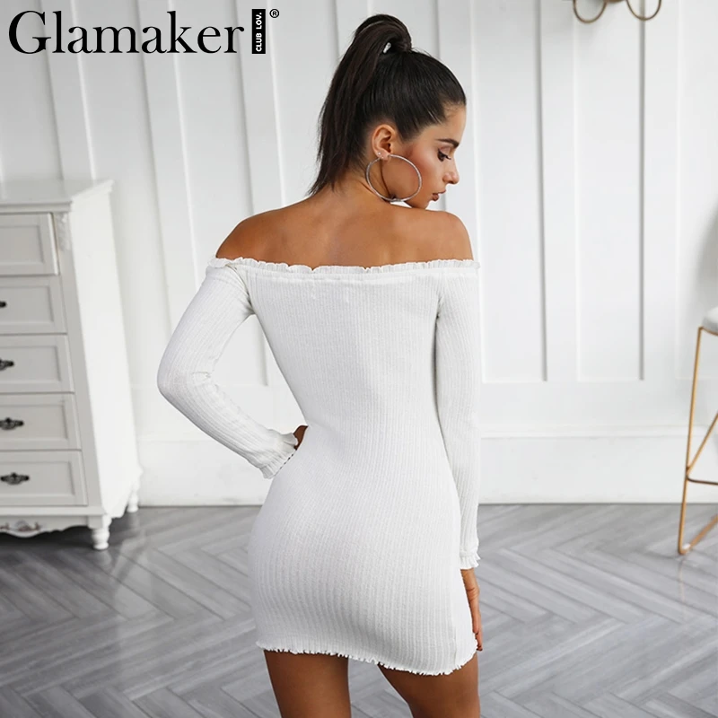 white off the shoulder long sleeve bodycon dress