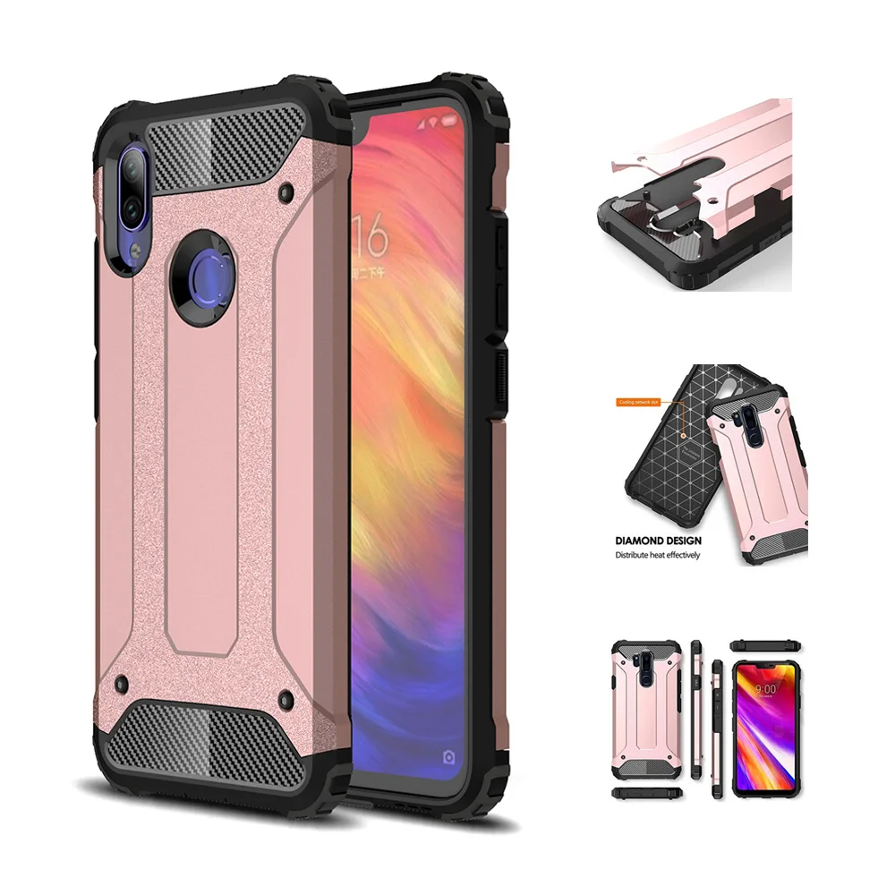 

Slim Armor Shockproof Case For Xiaomi Redmi Note 7 Pro Soft TPU Hard Back Case For Redmi 7 carbon fiber Cover Capa Shell Funda