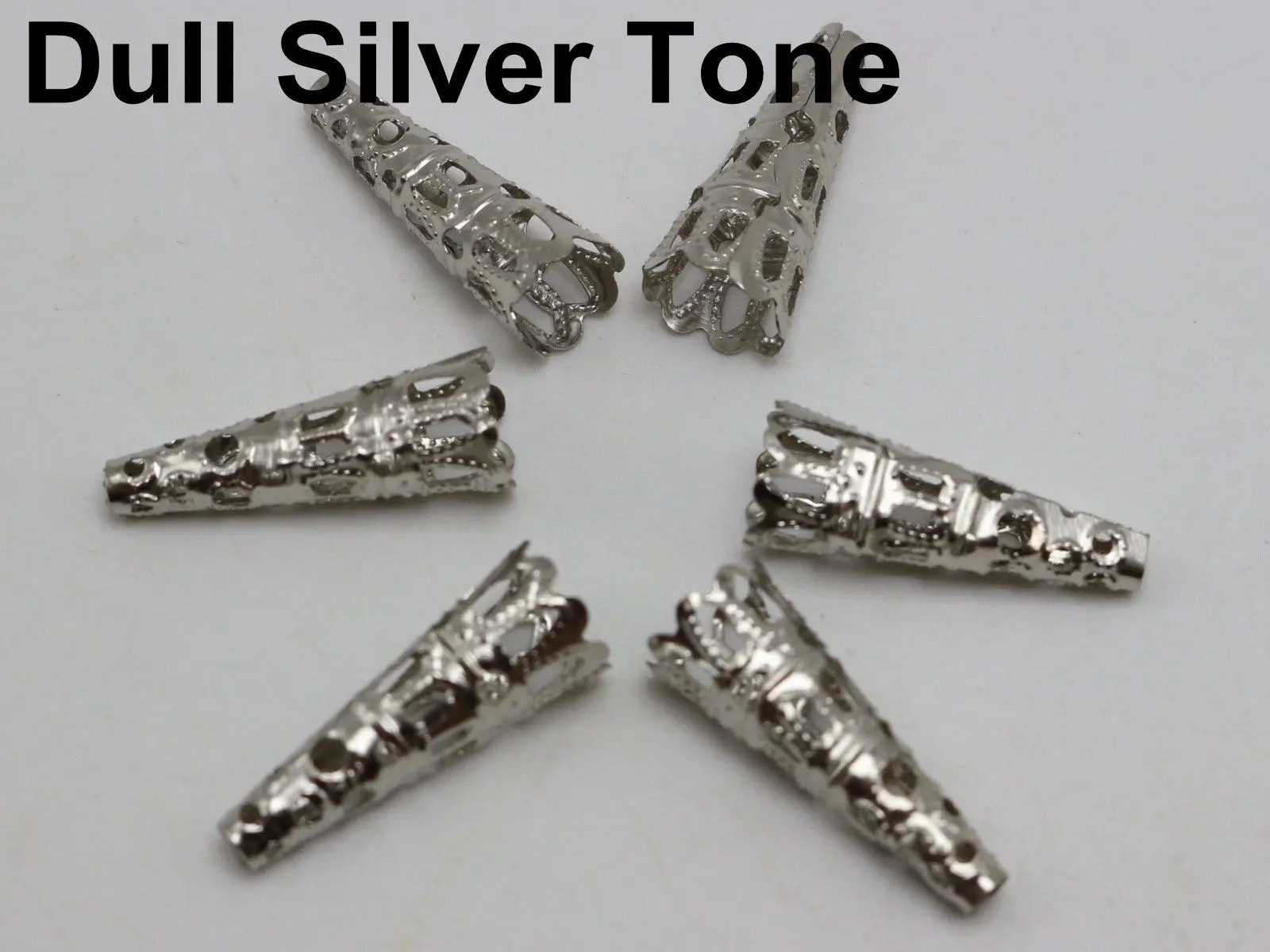 

50 Dull Silver Tone Filigree Flower Cone Shape End Beads Cap 22mm Jewelry DIY