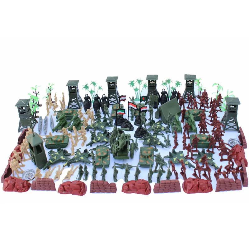 170pcs Military Scene Kit 5CM Soldier figures Tank Aircraft Rocket Army Men Sand Scene Kids Children Collection Toy Funny (2)