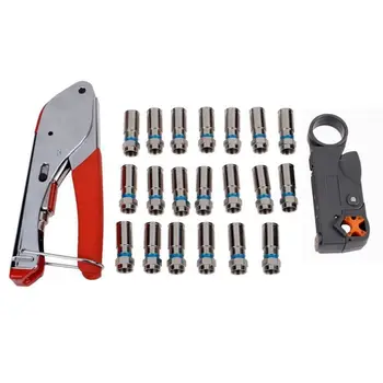 

New Multitool Wire Stripping Squeezing Pliers Coaxial Cable Cold Press Clamp RG59 RG6 Cable TV Crimping Tool Set with 20 F Hea