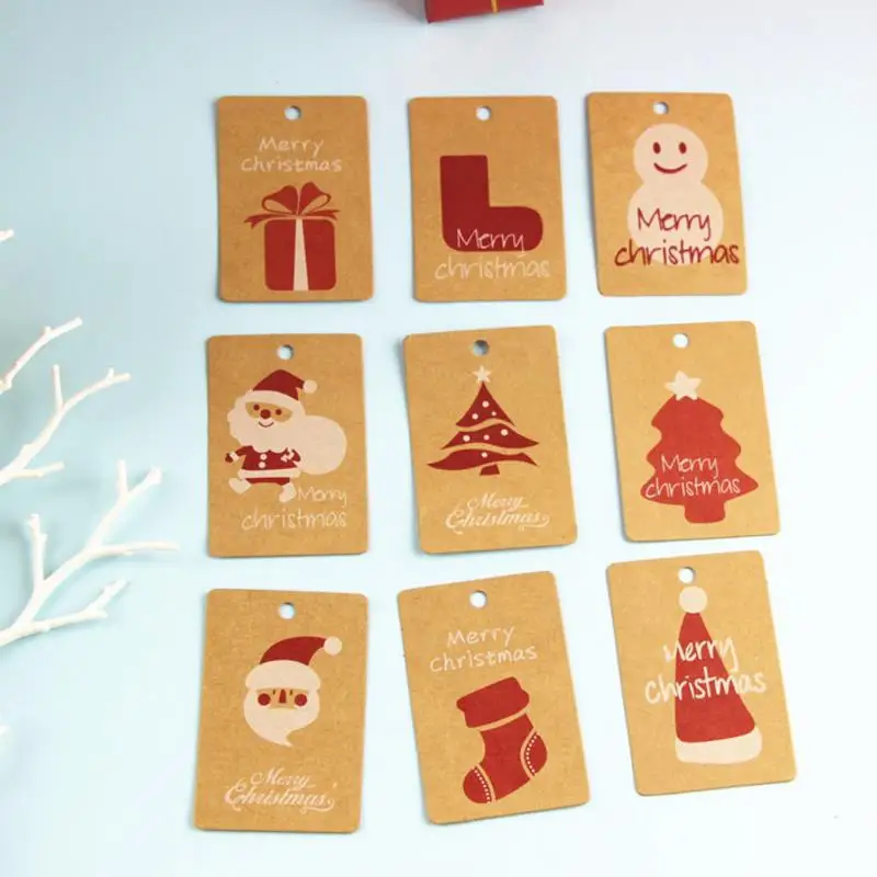 

50pcs/set CUTE Christmas Tree Snowman Santa Claus Kraft Paper Tags DIY Card Paper Tags Labeled Wishing Card bookmark party decor