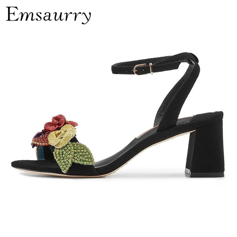 

Colorful Flower Gladiator Sandals Women Square Heel Open Toes Ankle Strap 2019 New Summer Bling Glitter Sandalias Mujer