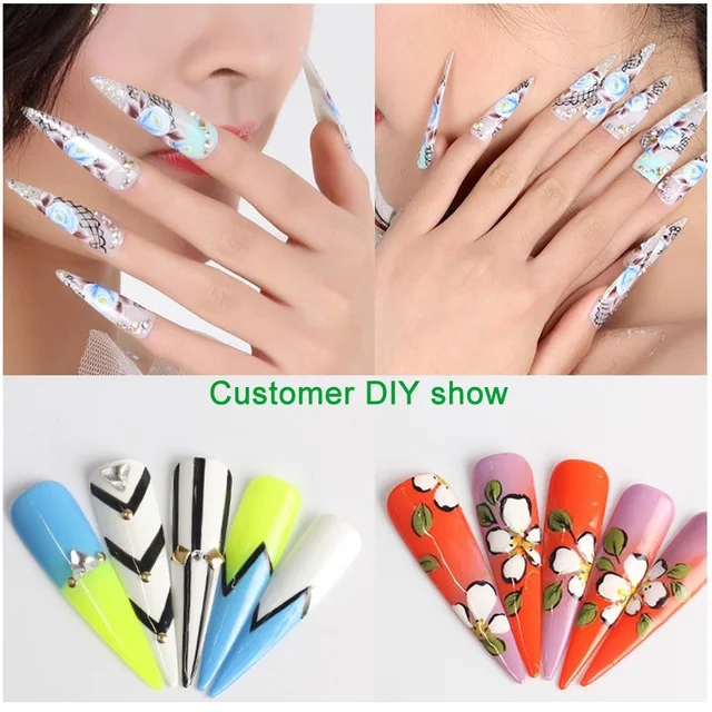Online Tkgoes 100pcs Natural French Stiletto Nails Acrylic Tkgoes 100pcs Natural French Stiletto Nails Acrylic Artificial False Nail Tips Half Cover Fake