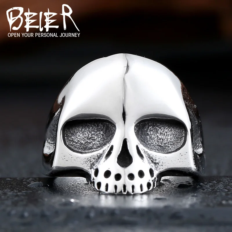 BEIER three colour Men's Punk Black/Silver/Plated-Gold Alien Skull Rings 316L Stanless Steel Fashion Jewelry BR8-198