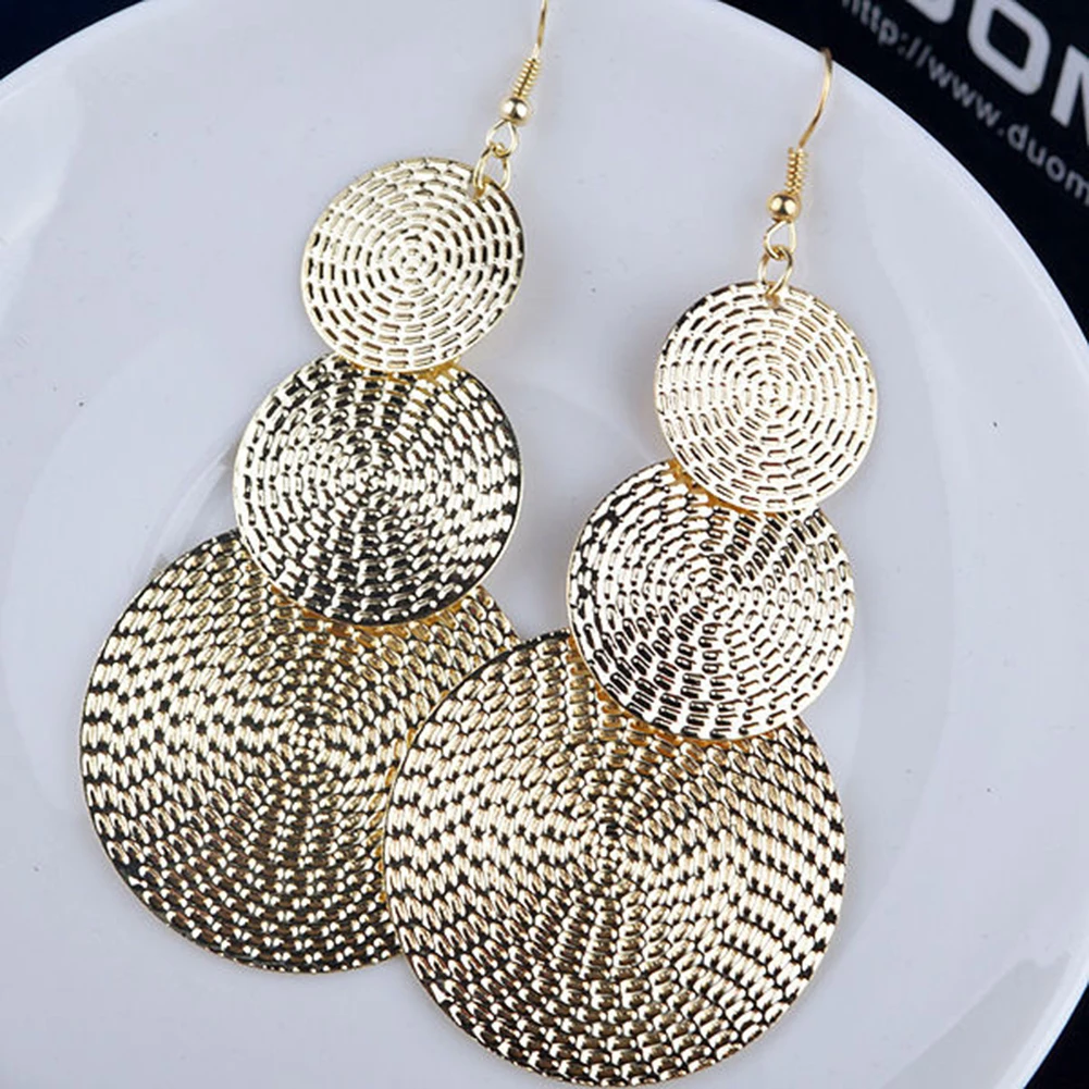 Fashion Lady Elegant Multi Layer Round Long Drop Dangle Hook Earrings
