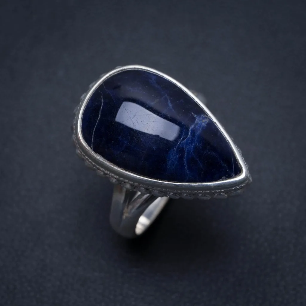 

Natural Navy Sodalite Handmade Unique 925 Sterling Silver Ring, US Size 8 S2498