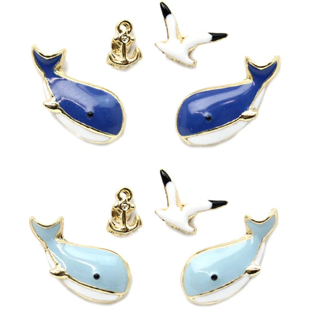 

4pcs/set Cute Blue Whale Anchor Design Rhinestone Studs Earring set