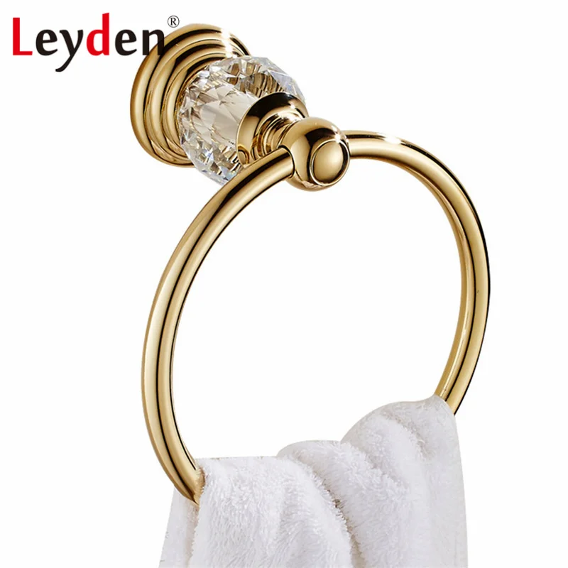 Leyden популярный роскошный хрустальный держатель для полотенец, серебряное/Золотое кольцо для полотенец, Круглый настенный держатель для полотенец, держатель для бара, аксессуары для ванной комнаты - Цвет: Gold