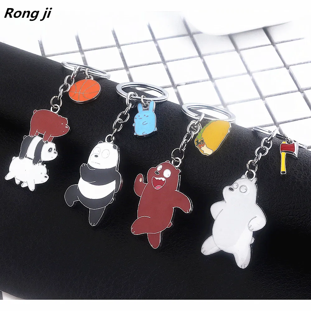 

20pc Anime We Bare Bears figure keychain charms enamel keyring Pendant pin fashion boy girl Christmas gift Jewelry