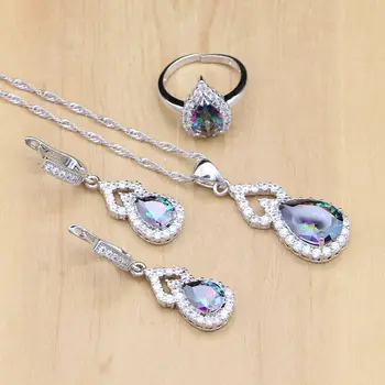 

Natural Mystic Rainbow Cubic Zirconia 925 Silver Jewelry Sets For Women Wedding Earrings/Pendant/Necklace/Rings