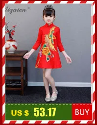 Красное Атласное китайское Новогоднее платье для маленьких девочек с длинным рукавом Qipao зимняя одежда для девочек вышивка хлопок Cheongsam дети Cheongsams