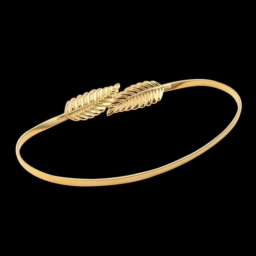 Gold Женские ремни в форме листа, пояс с металлическими листьями, широкий пояс с застежкой спереди, эластичный пояс золотого и серебряного цветов - Цвет: Gold