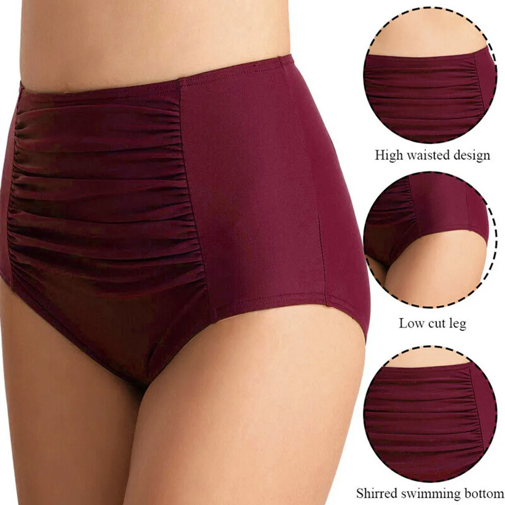 Женская Высокая Талия Ruched Бикини Низ животик контроль купальник трусы брюки# j8