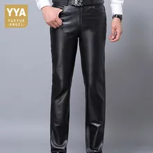 Мужские брендовые штаны из натуральной овечьей кожи, повседневные деловые классические длинные черные брюки, осенняя флисовая подкладка, обтягивающие байкерские Мужские штаны