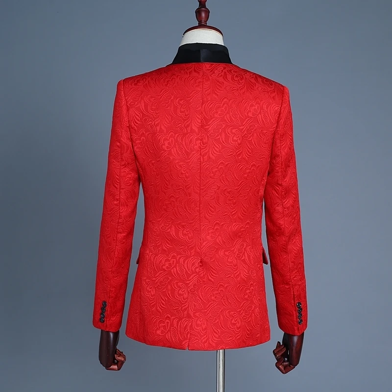 Pyjtrl ماركة 2018 ثلاثة قطعة بدلة يتأهل الرجال شال صدرية الأحمر جاكار زفاف العريس الدعاوى الحفلة الدعاوى رجل تويد سترة السراويل