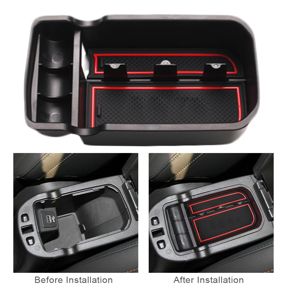 VANJING Center Console Insert Organizer Tray Armrest Box Secondary Storage with USB Hole for 2015 2016 2017 2018 2019 Jeep Renegade Accessories 