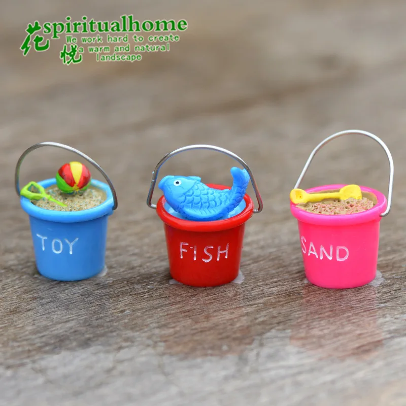 Moss Micro Landscape Furnishing Articles Beach Bucket Seascape DIY Assembly Miniature Figurines 3pcs