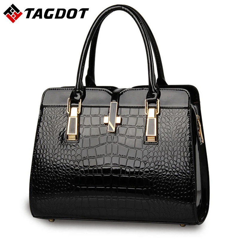 

2019 Hot Sale Crocodile Pattern Women Bag Luxury Brand Fashion women Messenger Bags Handbags Patent Leather Female women Bag