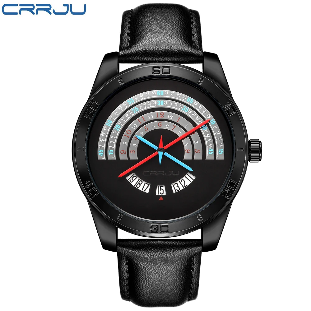 Роскошные CRRJU для мужчин часы модные креативные циферблат кожаный ремешок наручные Военная Униформа спортивные водонепроницаемые часы