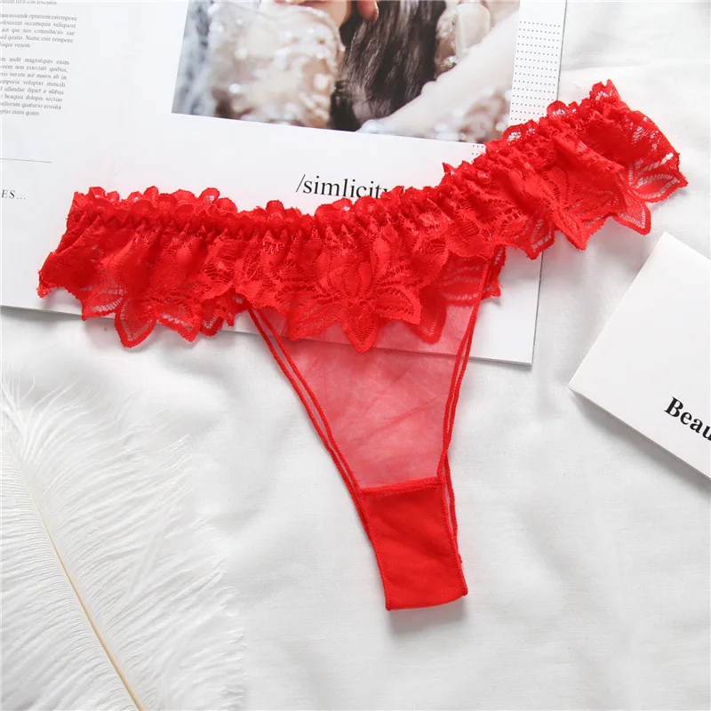 Новые Сексуальные сетчатые кружевные трусики-стринги, хорошее эластичное нижнее белье для женщин, мини стринги, стринги с v-образным вырезом на спине, бразильские трусики - Цвет: red