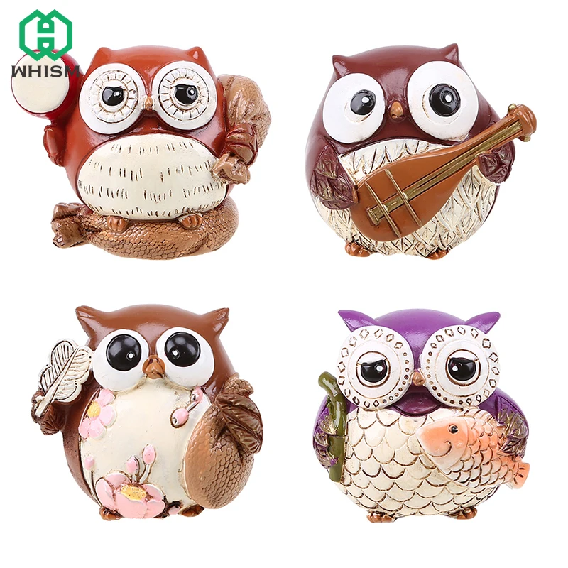 

WHISM Mini Resin Owl Figurines Micro Handmade Miniatures Artificial Animal Ornament Fairy Garden Landscape Craft Home Decor