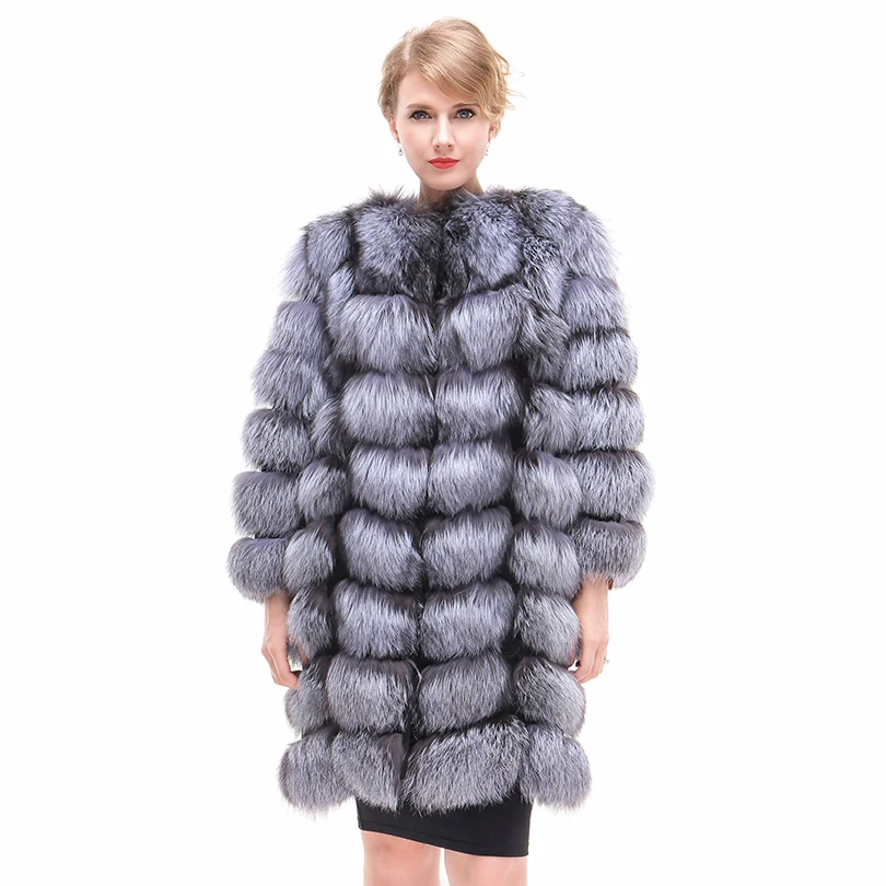 Натуральная Меховая куртка Silver Fox меховой Для женщин пальто мода толстом среднем