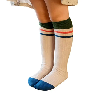

Girls Casual Knee High Stockings Children Tube Ruffled Striped Print Infants Baby Stockings for Spring Autumn Winter