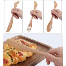 Деревянная Ложка Вилка кухня, кухонная утварь инструменты суп-Чайная ложка посуда Кухня, бар, ресторан принадлежности HX0606