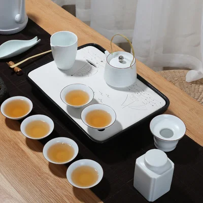Кунг-фу китайский чайный набор современный минималистский дом Одноцветный керамический домашний заварник белый фарфор офисный набор для чая