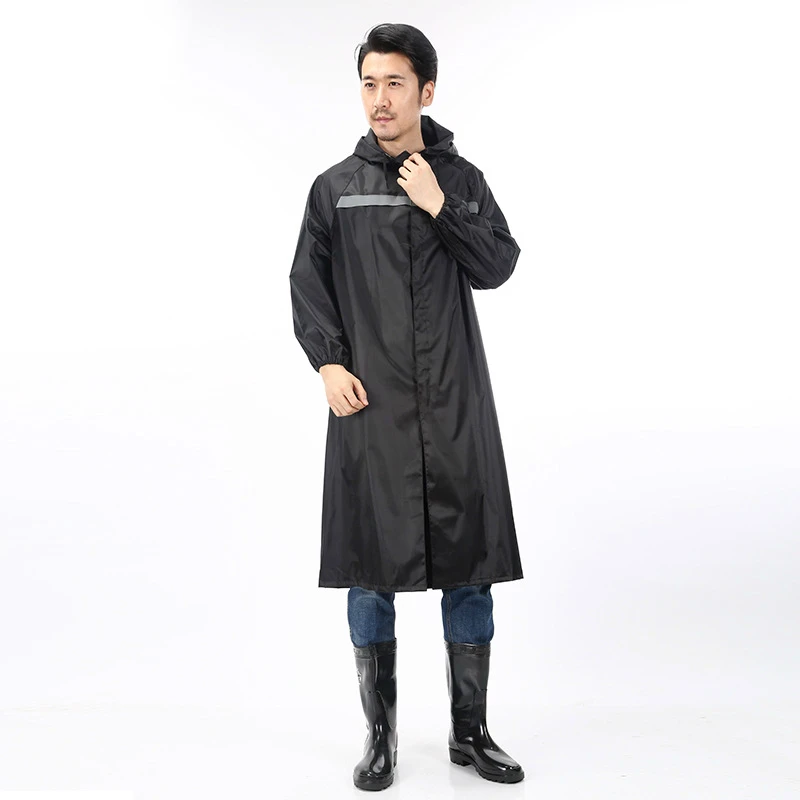 

High Quality Oxford Cloth Waterproof Raincoat Black Adult Rainwear Reflective Strip Rain Coat At Outdoor YY075