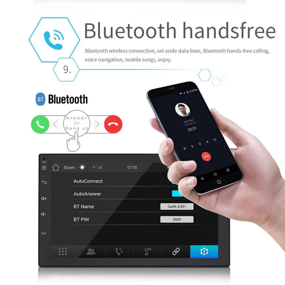 Podofo Авторадио Android 7 &quot2 Din мультимедиа MP5 плеер Bluetooth Сенсорный экран GPS
