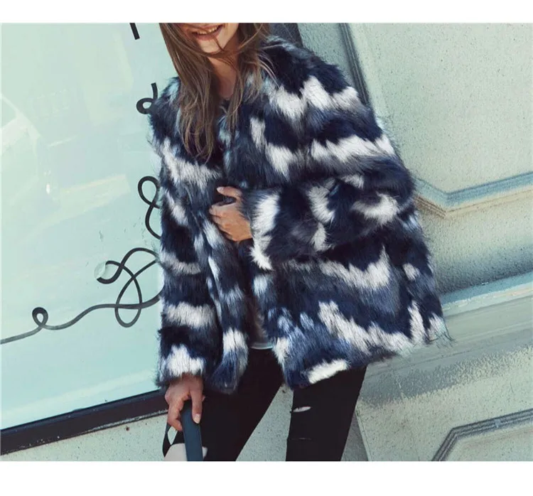 Fashionable stripe copy fur medium long money jacket female 2018 Europe and America popular autumn winter new female type coat (7)