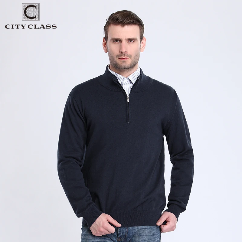 

CITY CLASS 2019 Mens Sweaters Spring Autumn Solid Pull Homme Pullovers Cotton Knitted Sweater Zipper Turtleneck Clothing 3574