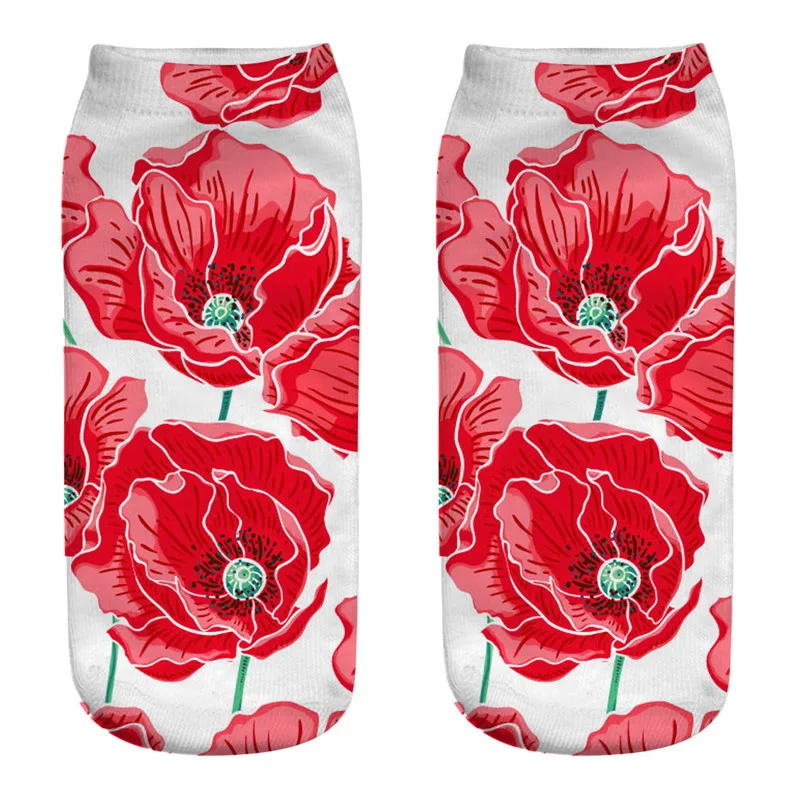 

2019 New Fashion Unisex Meias Female Floral Sock 3D Printing Sock Women Funny Low Ankle Cartoon Socks Poppy Flower Sox Girl Gift