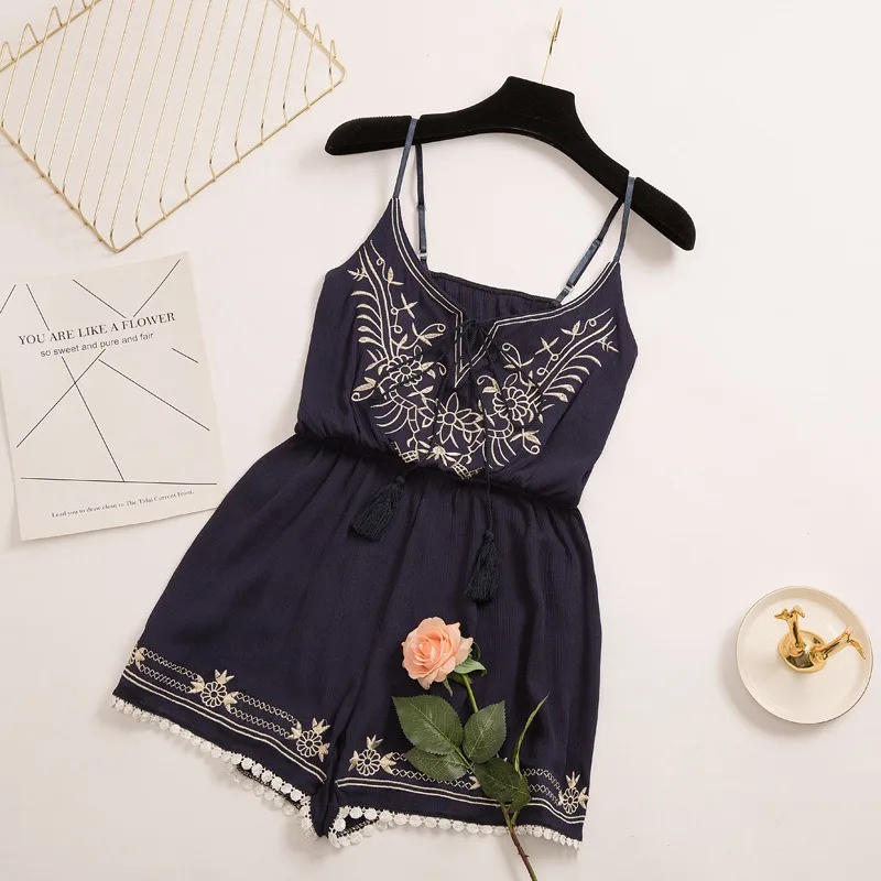 2019 سروال قصير صيفي للأطفال إمرأة بذلة التطريز قصيرة Playsuits العميق الخامس الرقبة حبال الإناث داخلية السراويل