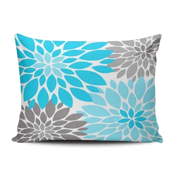 

Aqua Mint and Turquoise Blue and Gray Chrysanthemums Floral Pattern Customizable Rectangle 20x30 inch Standard Size Throw Pillow