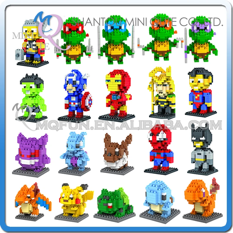 

Mini Qute LOZ Marvel avengers Iron Man batman spiderman Pikachu plastic model action figures educational toy, building blocks