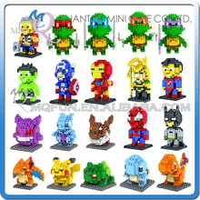 Mini Qute LOZ Marvel avengers Iron Man batman spiderman Pikachu plastic model action figures educational toy, building blocks