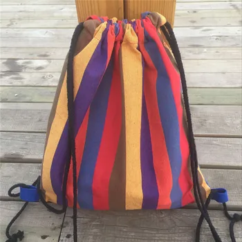 

YILE Cotton Canvas Drawstring Travel Backpack Eco Book Shoes Bag Rainbow Striped 8923b