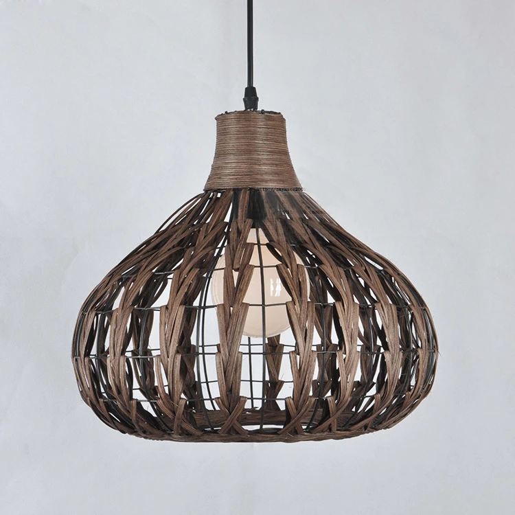 Kiven Handmade Weaving Brown Color Bamboo Rattan Chandelier Pendant Lighting Hollow Lampshade E26 with 15ft UL Listed Plug-in Dimmable Switch Cord Bulb Not Included