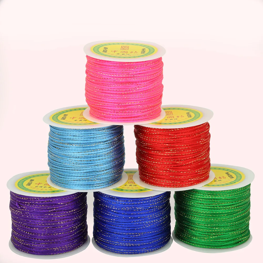 

High Quality Size 2mm 100 Yards 14 Colors Chinese Knot Cord Plus Gold Line String Cord Craft Making For DIY Hand Stitching