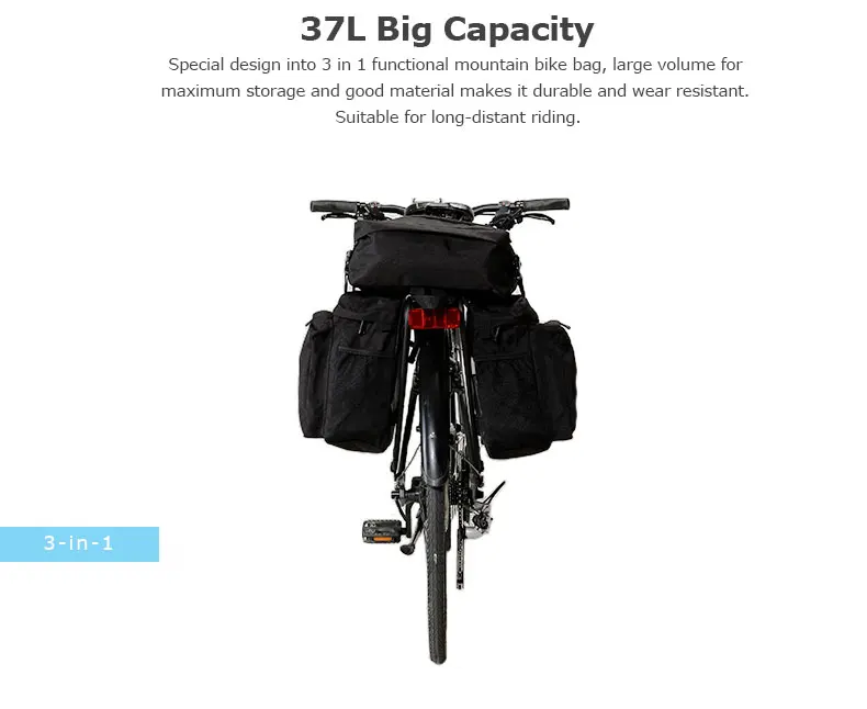 Top ROSWHEEL Sahoo Series 14892-A-SA 3 in 1 Mountain Road Bicycle Bike Trunk Bags Cycling Double Side Rear Rack Tail Seat Pannier 2