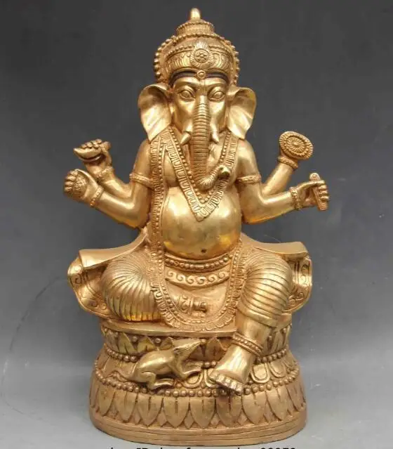 

S02481 China Buddhism copper Bronze Ganapati Ganesh Lord Ganesha Elephant Buddha Statue (B0328)