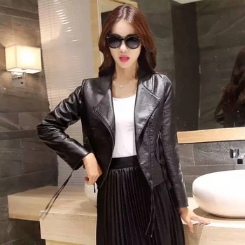 

Winter Women Faux Leather Coat Fashion Motorcycle Jacket Black Faux Leather Coats Casual Elegant Zipper Female Outerwear WKX009