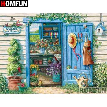 

HOMFUN Diamond Painting Cross Stitch "flower shop" 5D DIY Diamond Embroidery Full Square/round Rhinestone Of Picture A07714