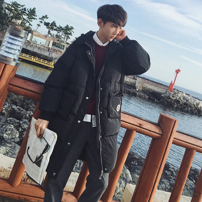 High Quality 2016 NEW MENS X-Long Winter Jacket Cotton Padded Thickening Leisure Lovers Hooded Coats