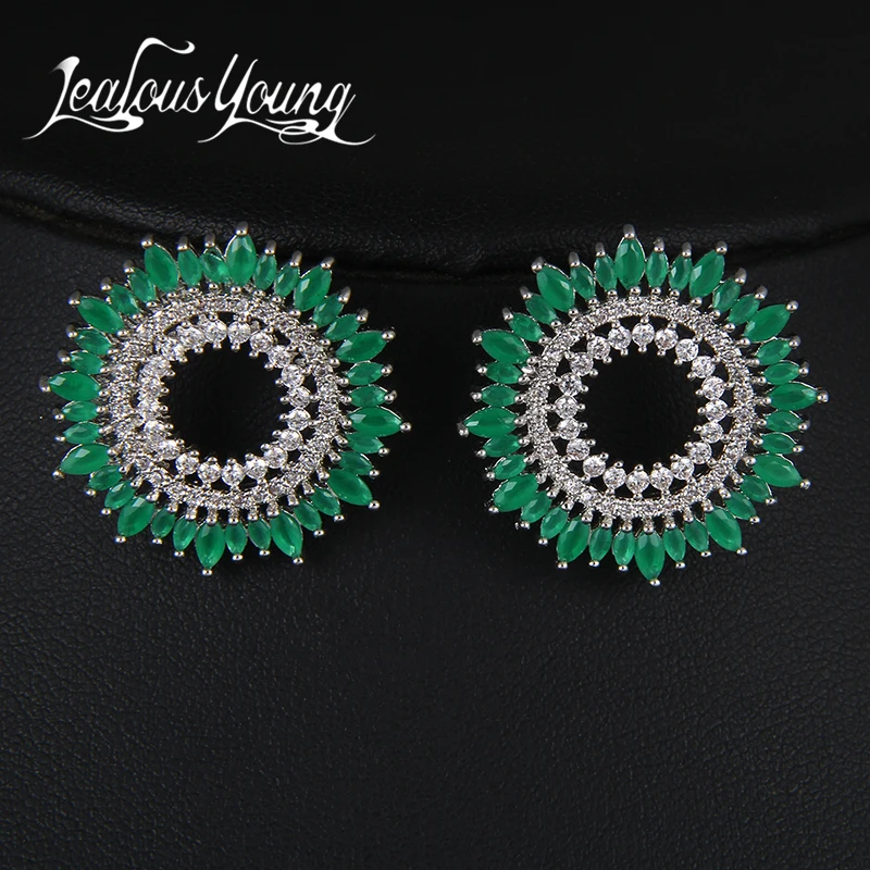 3 цвета выбор Роскошный Сияющий кристалл круглые сережки-гвоздики с инкрустацией зеленый CZ камень серьги, ювелирные изделия для женщин Brincos AE389