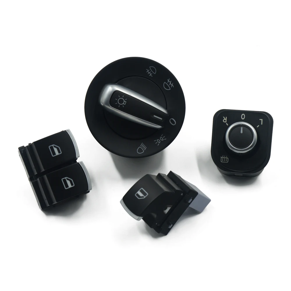 

free shipping ! Chrome Headlight Mirror Window Switch Button For Volkswagen VW Passat B6 Eos Golf 5 6 R32 GTI MK5 MK6 4PCS / SET